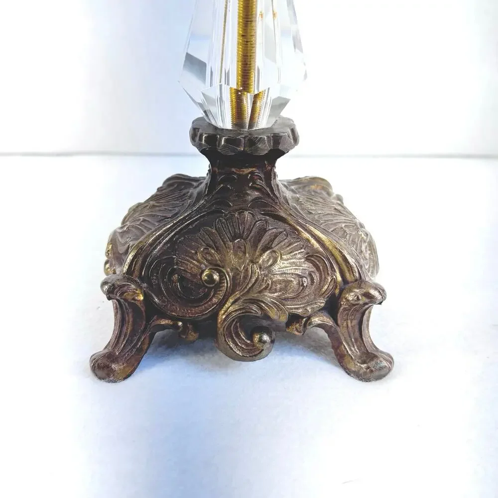 Vintage Crystal Pedestal Compote Dish with Ornate Brass Base, Candy Nut Bowl - Picture 9 of 10